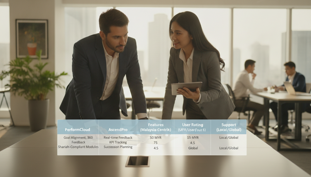 a comparison table of cloud-based performance management systems for Malaysia